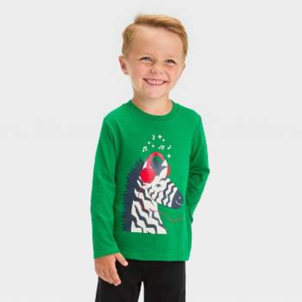 Toddler Boys' Long Sleeve Zebra Graphic T-Shirt Cat & Jack™ Green Size 3T